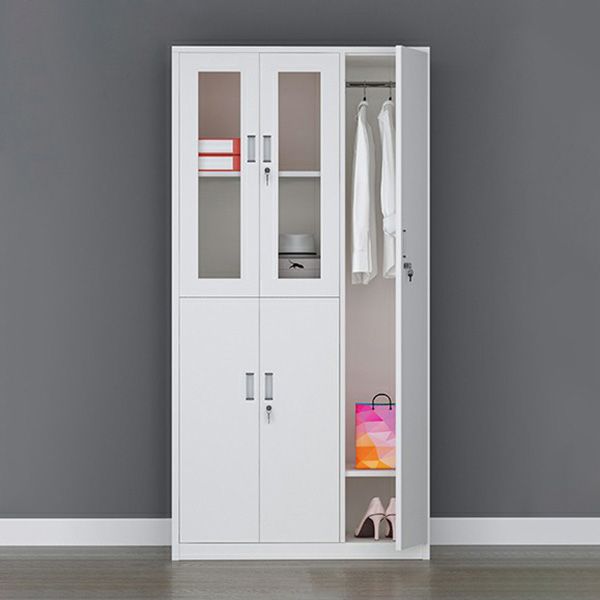 Modern Style Gray Storage Cabinet with Hinged Doors Metal Cabinet for Bathroom