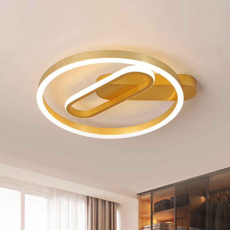 Circle and Oblong Inner Ceiling Flush Simple Aluminum Bedroom 16"/19.5" Wide LED Flush Mount Lighting in Gold, Warm/White Light