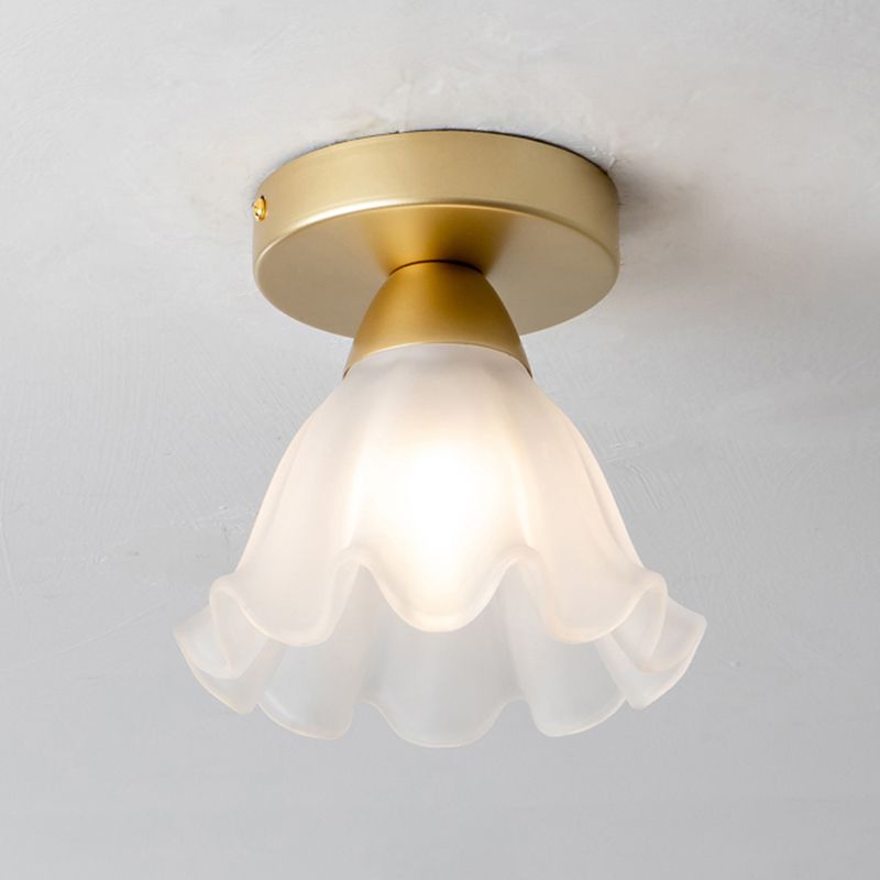 Flower Shape Glass Flush Light Modern Style 1 Light Flush Mount Ceiling Lights in Gold