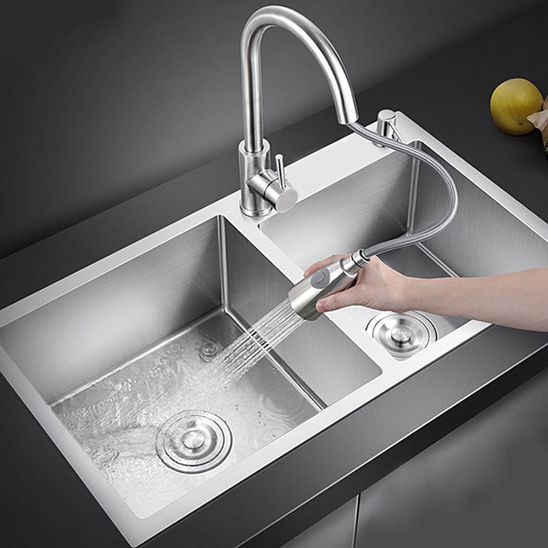 Contemporary Style Kitchen Sink Soundproof Detail Kitchen Double Sink with Basket Strainer