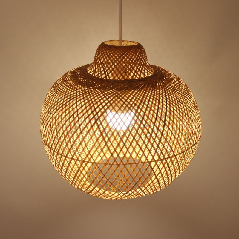 1 Bulb Handmade Pendant Lighting Modernist Bamboo Hanging Light Fixture in Wood