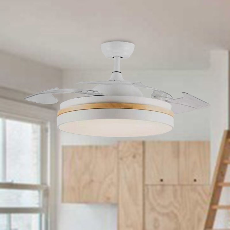 42 "W acryl wit plafondventilator licht cirkelvormige led minimalistische semi -flushmount met 4 heldere messen voor woonkamer