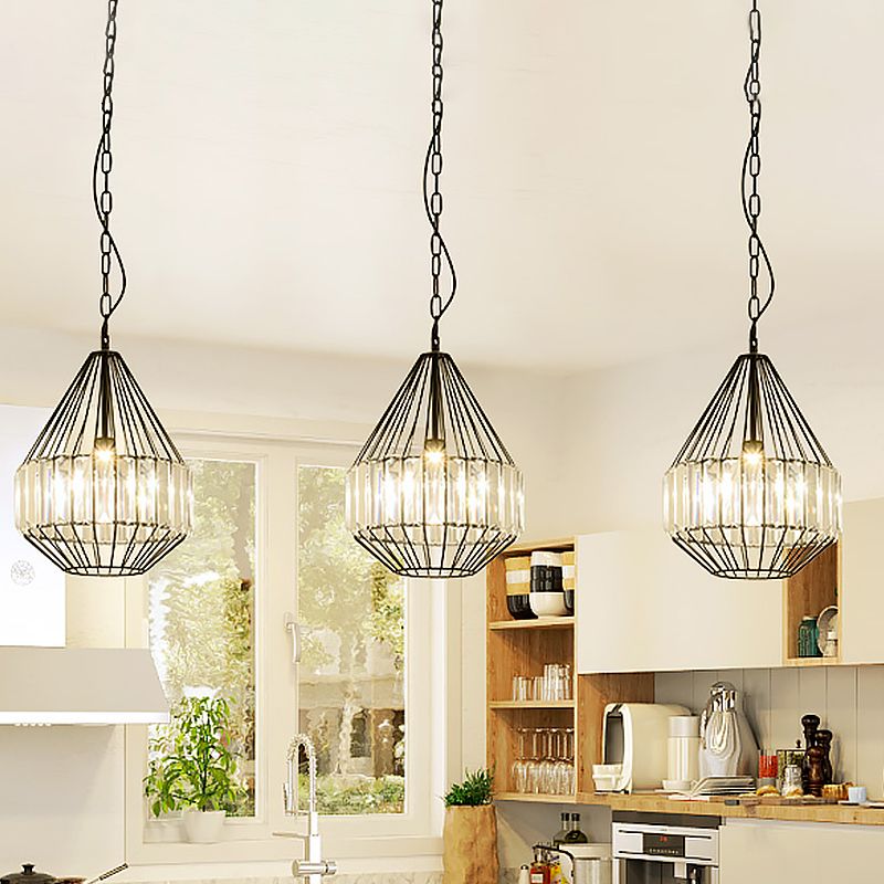 Black Teardrop-Like Pendulum Light Minimalism 1 Bulb Clear Crystal Rectangle Suspension Lamp