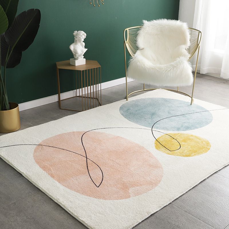 White Color Piece Rug Polyester Modern Indoor Rug Non-Slip Backing Rug for Drawing Room