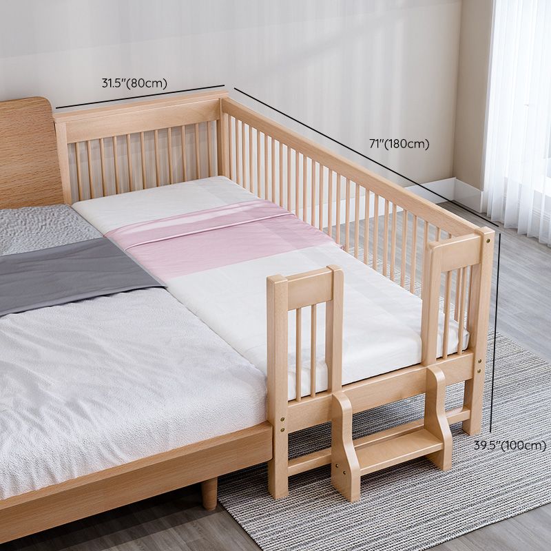 Farmhouse Style Beech Crib Solid Wood Baby Crib with Guardrails