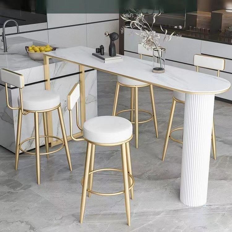 Metal Low Back Dining Stools Glam Armless Bar Stools with Cushion