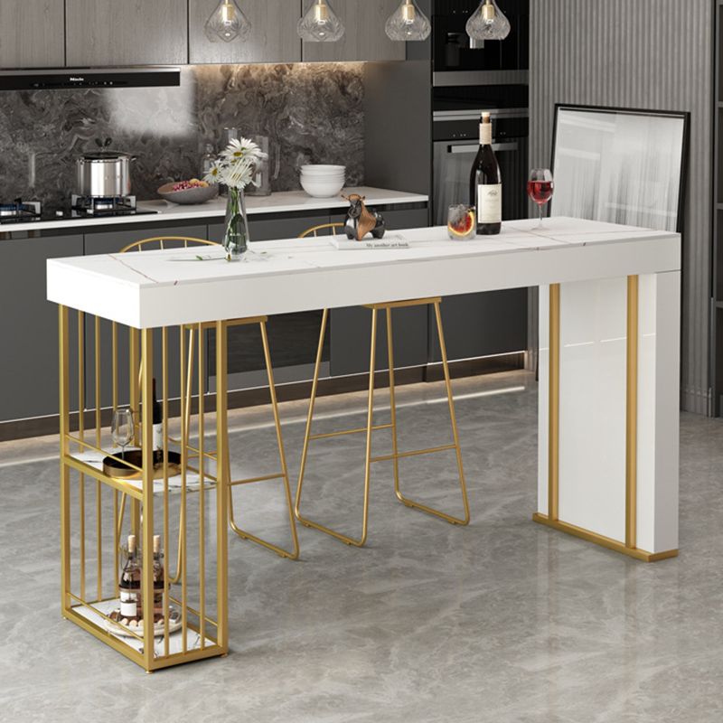Glam Sintered Stone Bistro Bar Table Rectangle Metal Base Bar Table with Shelves