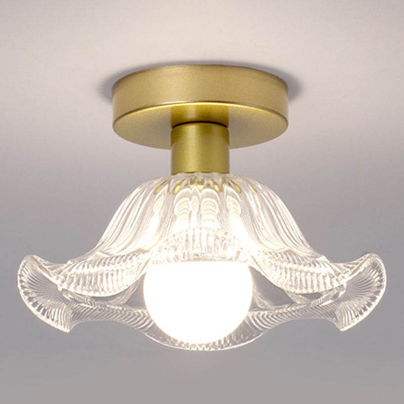 Contemporary Ceiling Lamp Flower-shaped Glass Shade Flush Mount Light Fixture