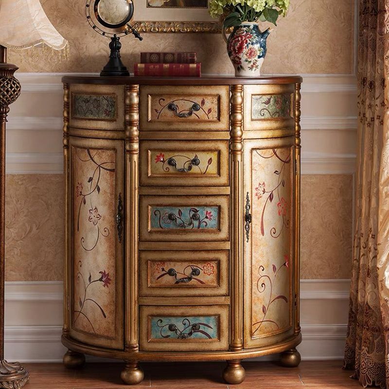 Industrial Solid Wood Cabinet with Drawers and 2 Doors Bombe Cabinet