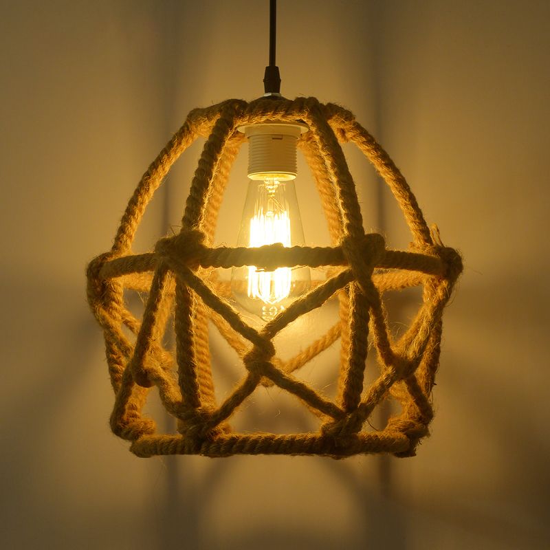 Globe Cage Cage Corde Pendre Lumière Antique 1-Light Restaurant Lumière suspendue en marron