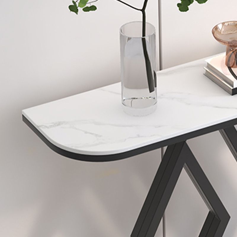 Modern Metal Accent Table Half Moon Stone Sofa Console Table for Hall