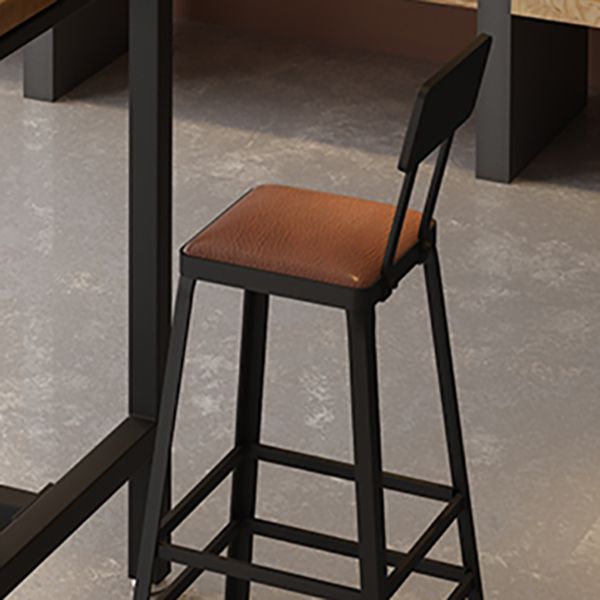 Industrial Indoor Bar & Counter Stool Square Footrest Backrest Black Metal Counter Stool