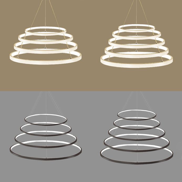Ring kroonluchter hanger Moderne acryl -LED 3/4/5 lichten zwart/wit/bruin plafond opgehangen armatuur in warm/wit/natuurlijk licht