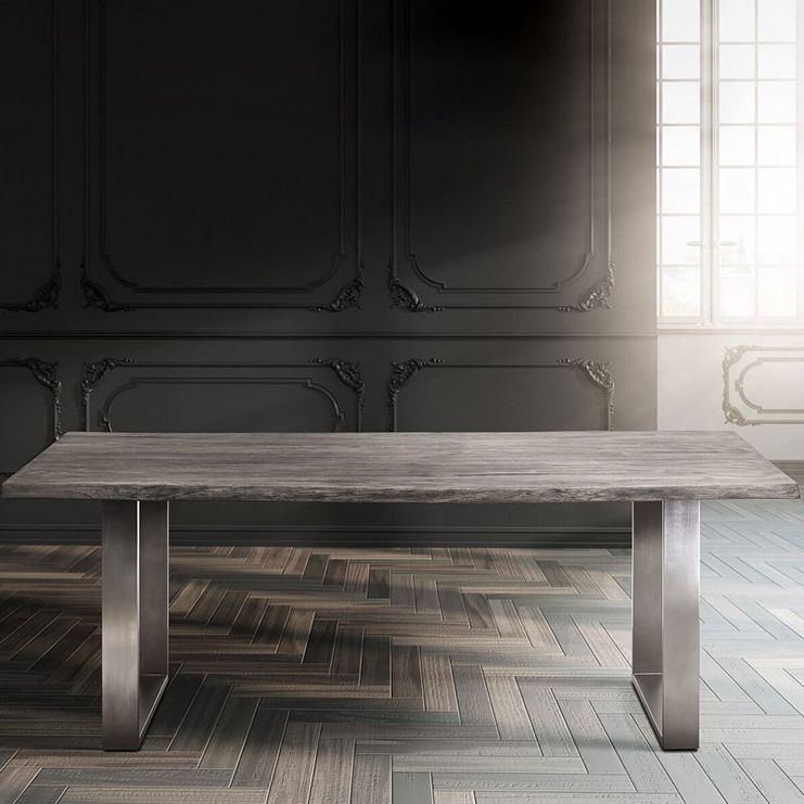 Table moderne en bois massif pour restaurant Table à manger rectangulaire avec double piédestal