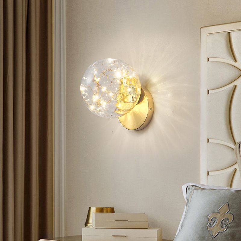 Transparent Glass Orb Mini Wall Lamp Nordic Style Creative LED Light Strings Bedside Light