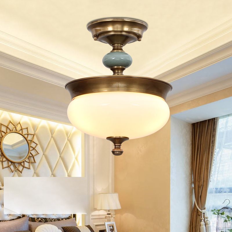 Traditional Semi Flush Mount Light Simple Ceiling Lamp with Glass Shade for Living Room