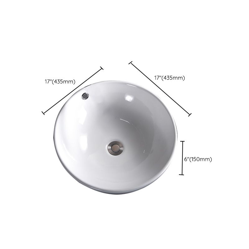 Modern Bathroom Sink Porcelain Pop-Up Drain Round Vessel Bathroom Sink