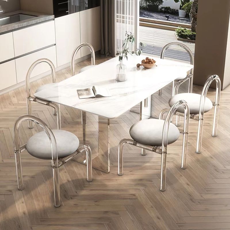 Simplicity Style Dinette Table Stone Rectangle Dining Room Table in White