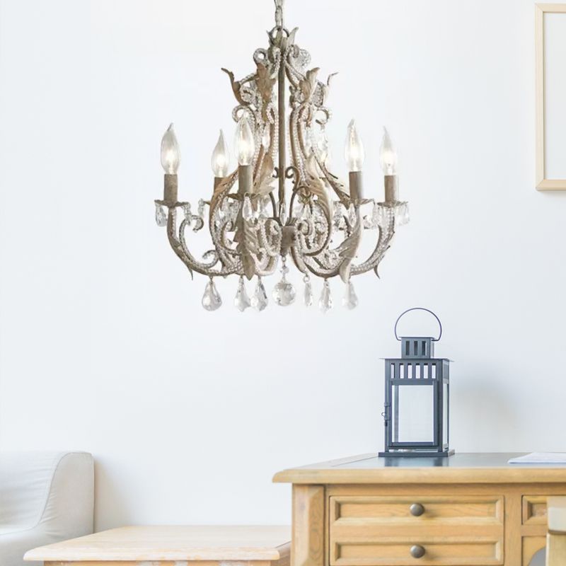 Grey/White Spur Chandelier Modern 5/6 Heads Crystal Ceiling Pendant Light for Living Room