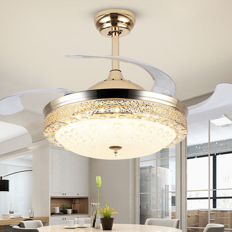 Bowl Dining Room Pendant la lampe de la lampe de la lampe à facette Crystal 19 "LED MODERNISME LED Éclairage à monture semi-chasseur, 4 lames
