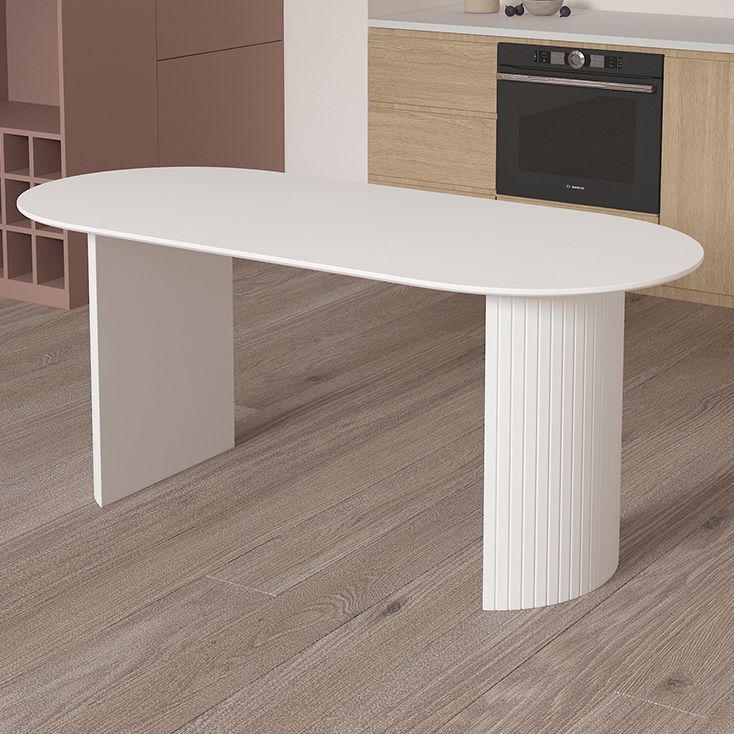 Contemporary Oval Dining Table Pine Solid Wood Table with Double Pedestal for Dining Room