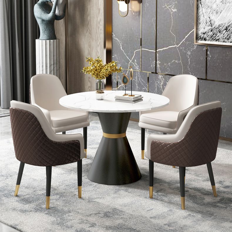 Traditional Luxury Dining Table Round White Top Pedestal Dining Table