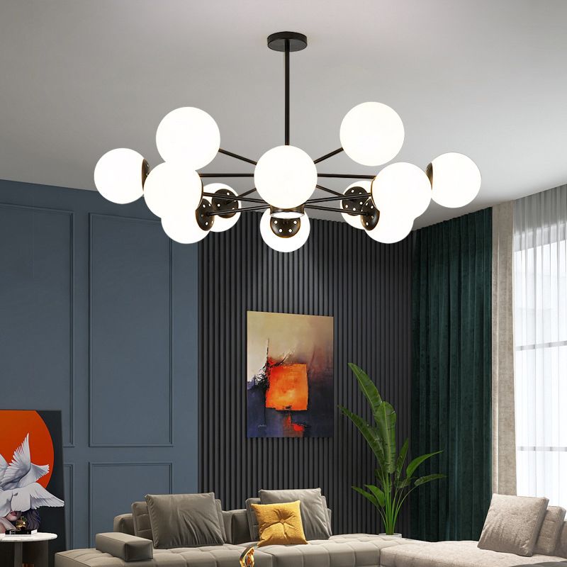 Noordse stijl eenvoud kroonluchter wit glas bol schaduw meerdere lichten suspensielamp voor woonkamer