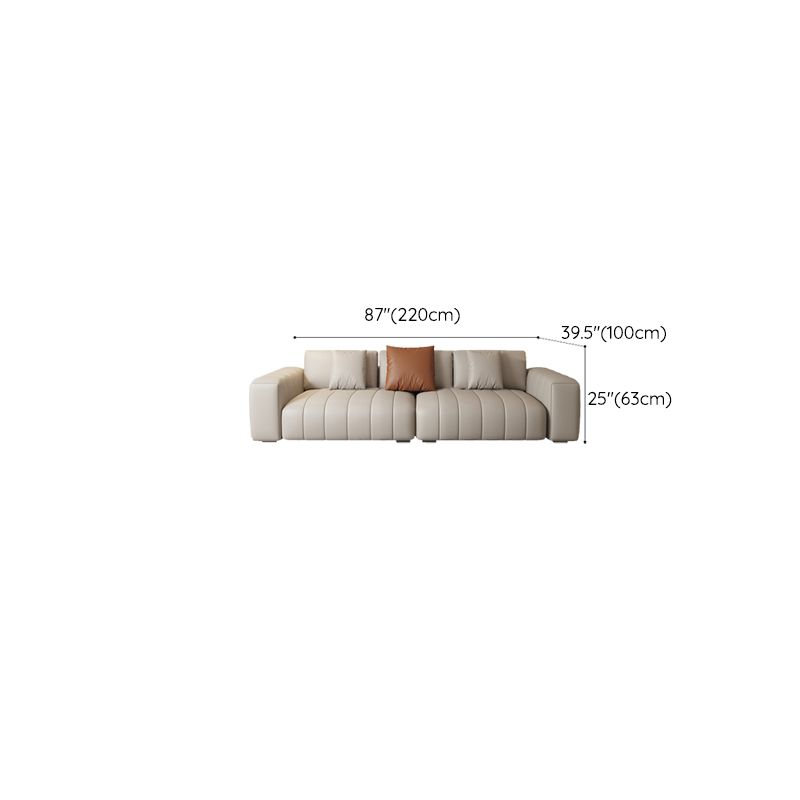 Contemporary Genuine Leather White Pillows Square Arm Settee