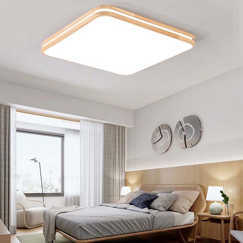 1 Light Geometric Flush Mount Fixture Contemporary Wood Flush Light