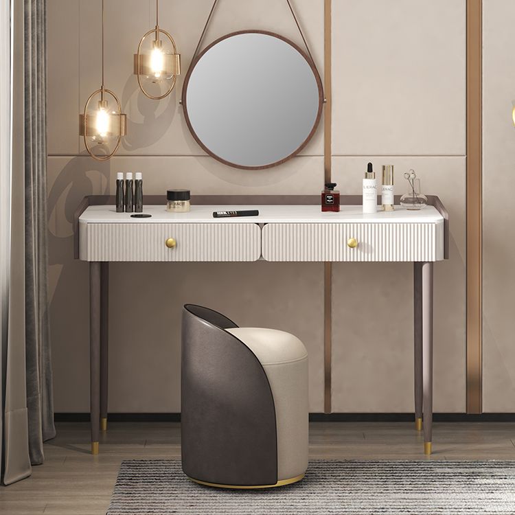 Stone Top Vanity Table 2/4 Storage Drawers Dressing Table with Mirror & Padded Stool