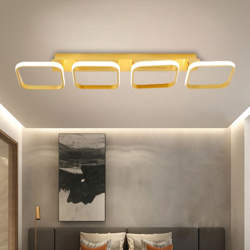 21.5"/31"/41" L Square Semi Flush Lamp Contemporary Acrylic Black/Gold LED Ceiling Mount Fixture in Warm/White Light