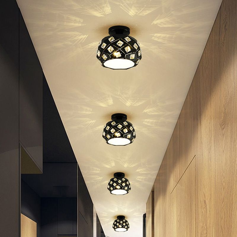 Crystal Inserted Globe Ceiling Light Nordic 1 Head Flush Mount Light for Hallway