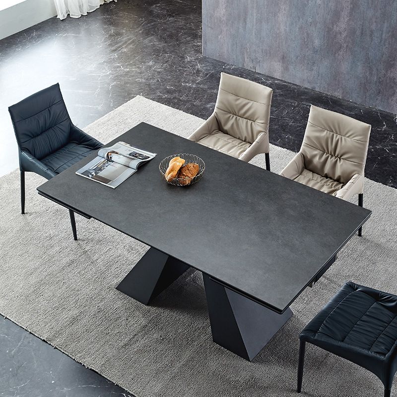 Mesa de comedor de comedor gris moderna Mesa de comedor de piedra sinterizada con base de metal