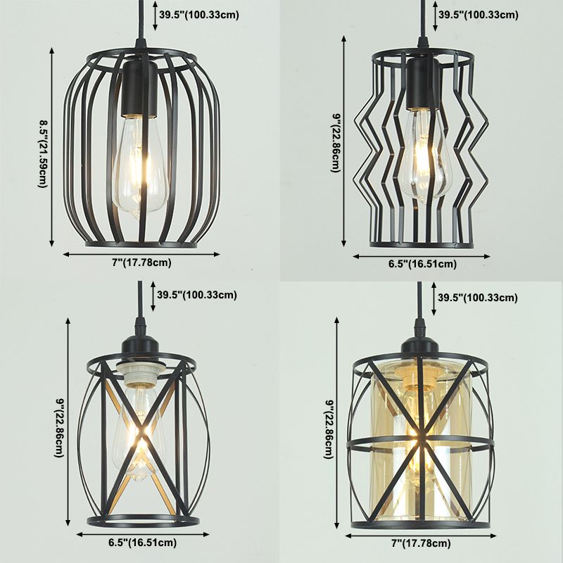 Iron Wire Cage Pendant Lighting Industrial 1-Light Hanging Lamp Fixture for Bar