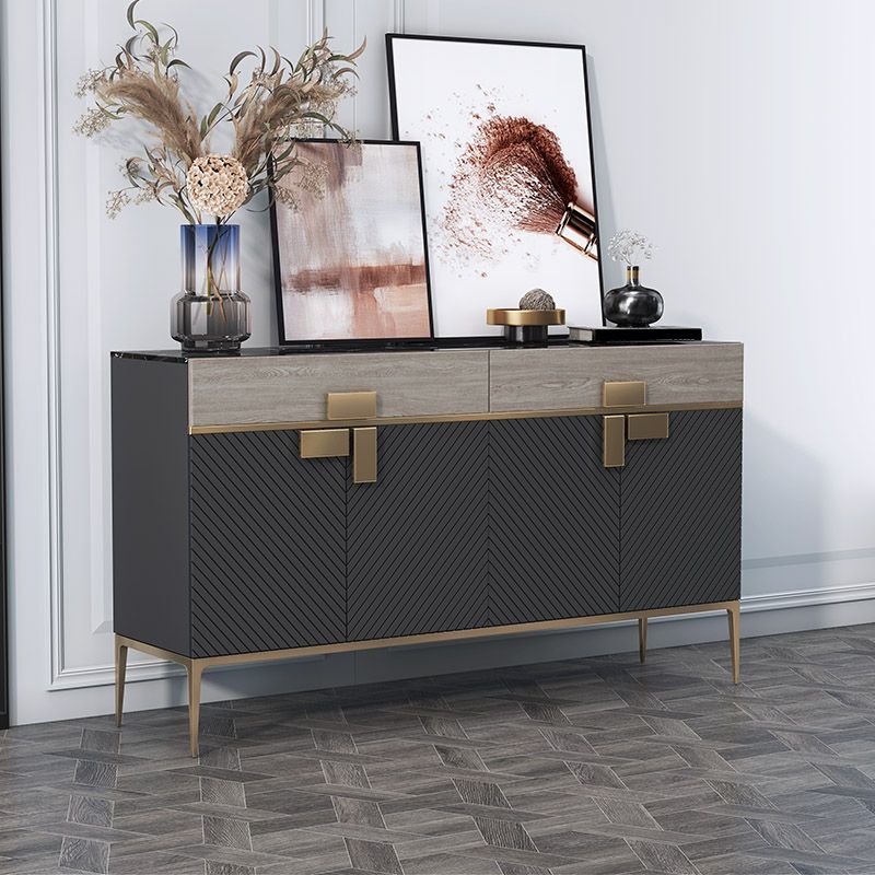 Glam Buffet Table Marble Sideboard Table with Doors for Kitchen