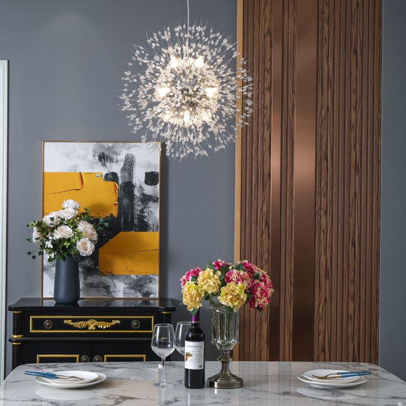 Aparte de iluminación suspendido de diente de león luces colgantes colgantes de múltiples cabezas múltiples con cristal