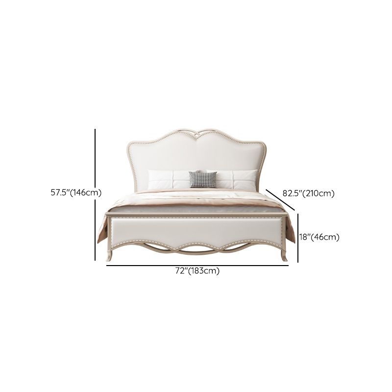 Glam Upholstered Headboard Bed Solid Wood Standard Bed Camelback