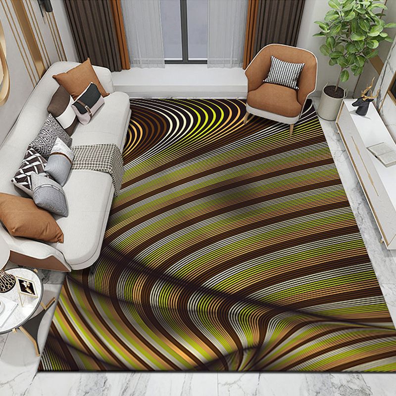 Brown Modern Rug Polyester Abstract Striped Rug Washable Rug for Home Decor