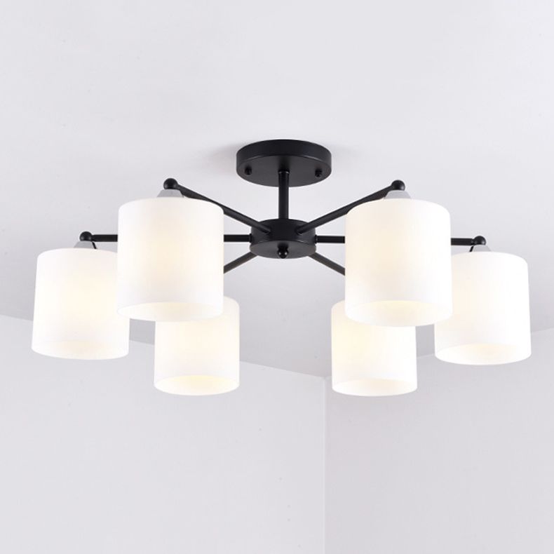 Cylinder Semi Flush Light Fixture Traditional Glass Ceiling Light for Living Room