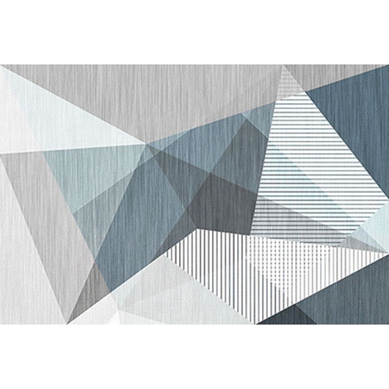 Blue Modern Rug Polyester Geometric Pattern Area Rug Non-Slip Backing Carpet for Home Decor