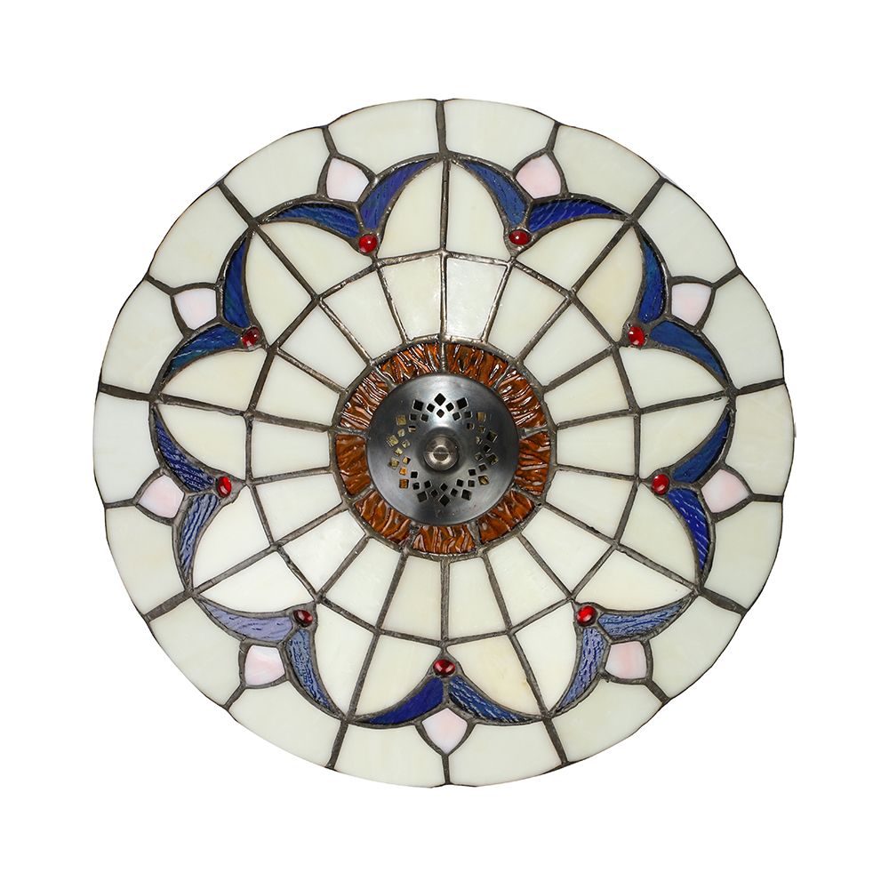 Living Room Ceiling Lights Rustic Style 10"/12" Inch Dome Flush Mount Light Fixture with Jewel Decoration in White/Beige/Blue/Clear