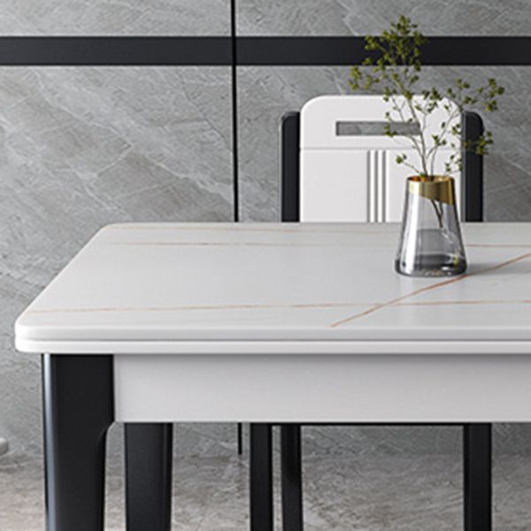 Mid-Century Rectangle Dining Table Sintered Stone Table with 4 Legs Base
