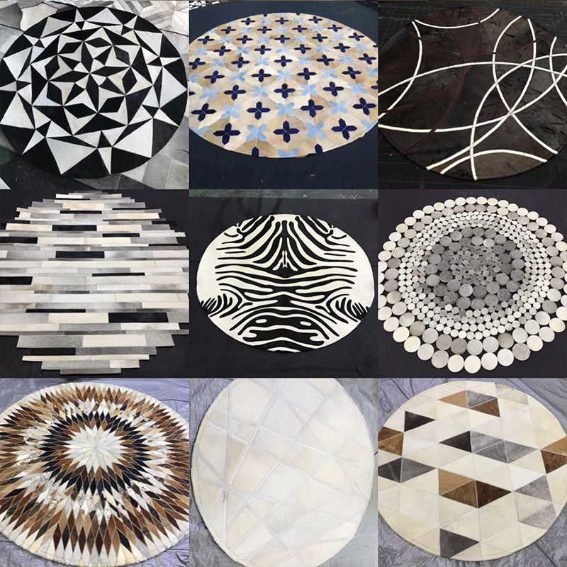 Modern Living Room Rug Multicolor Geo Patterned Rug Cowhide Pet Friendly Stain-Resistant Carpet