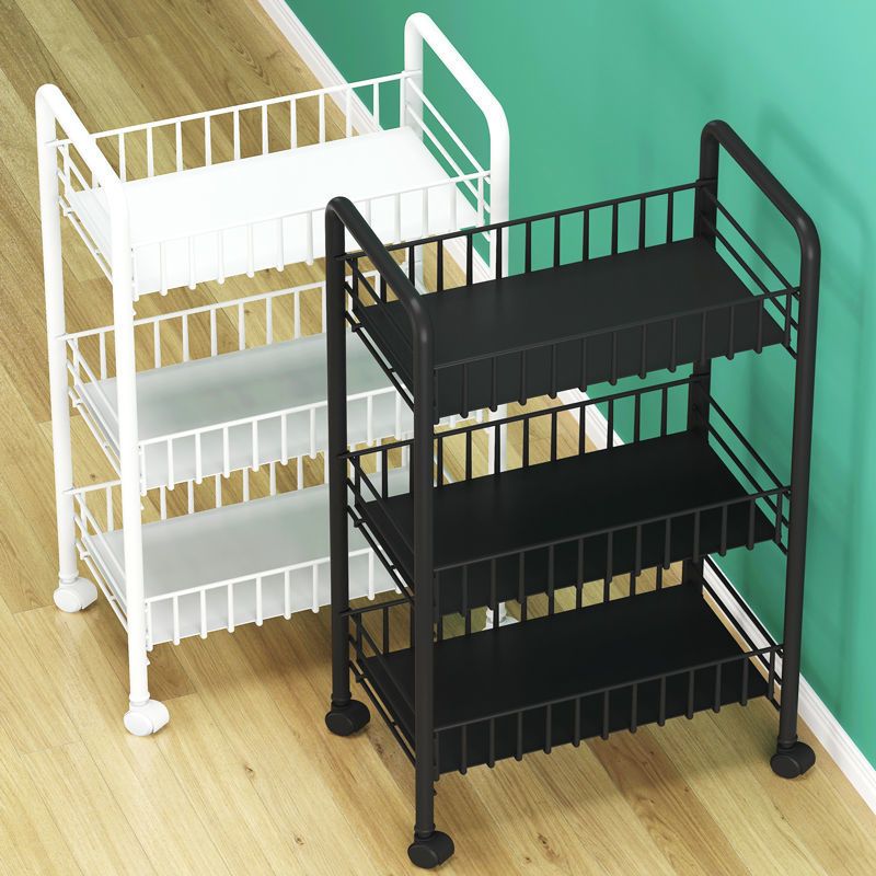 Industrial Iron Etagere Bookshelf Open Vertical Bookshelf with Caster Wheels