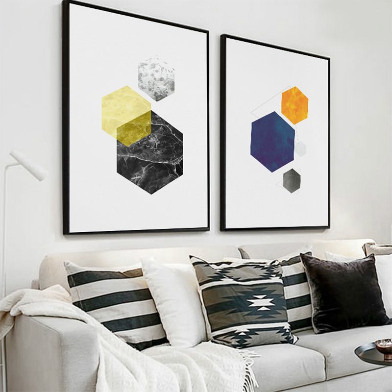 Textured Novel Hexagon Pattern Art Contemporary Style Canvas Painting, Multiple Sizes