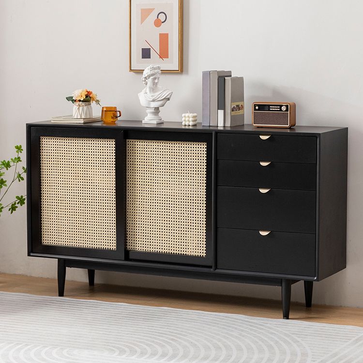 Contemporary Brown Cabinets Doors Sideboard Solid Wood Buffet Table with 4-Drawer