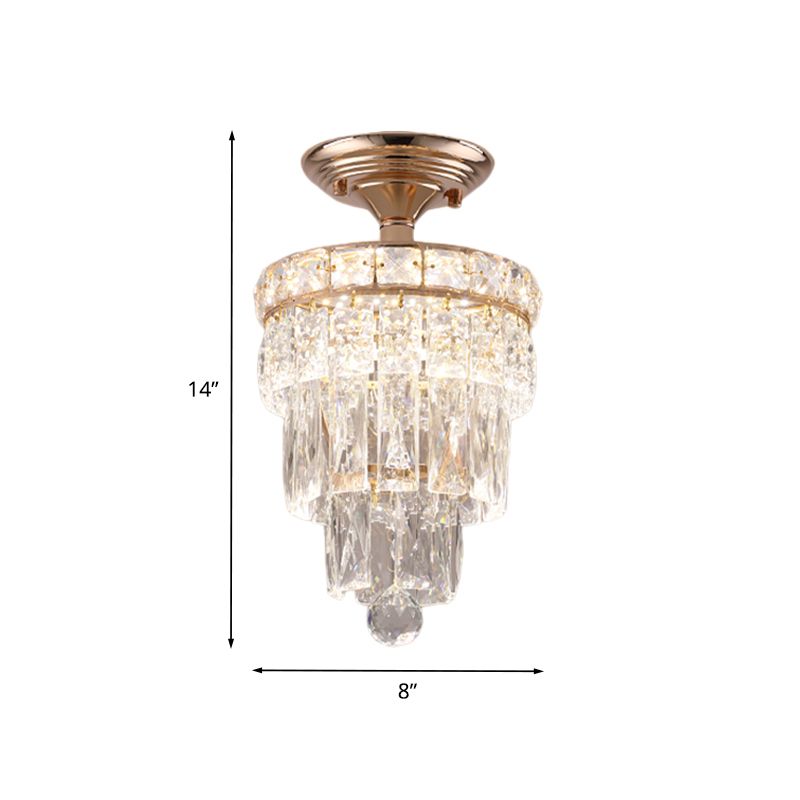 LED Semi Flush Deckenleuchte modernistische gestickte, verjüngte rechteckige geschnittene Kristallspüschhalterung in Gold