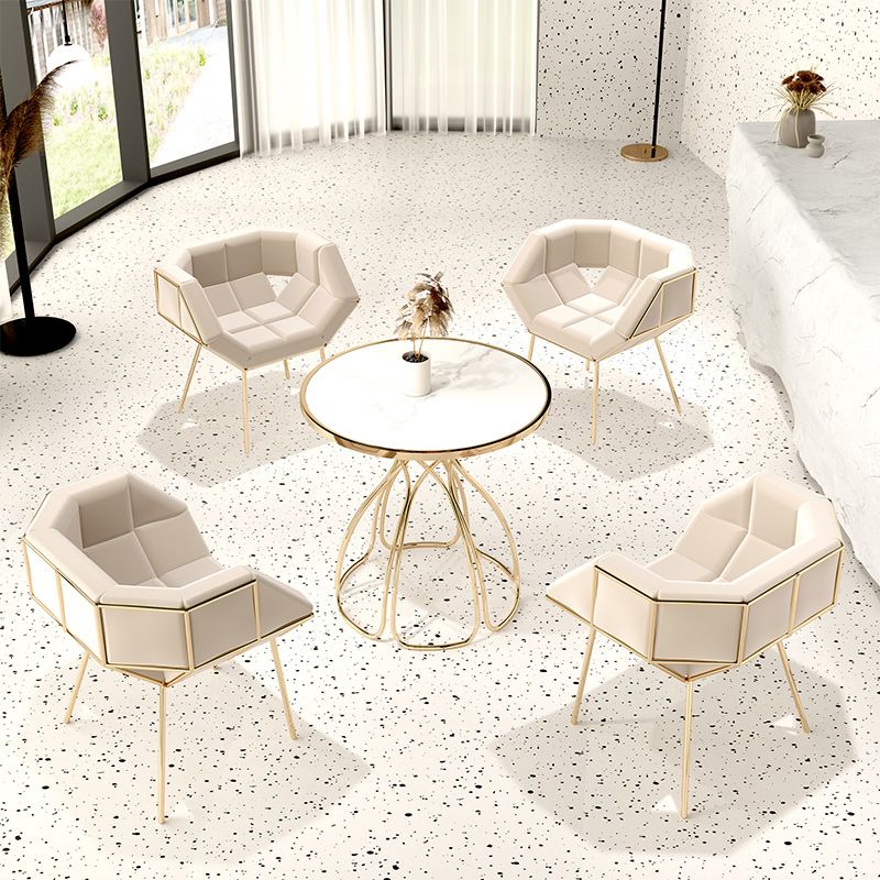 Stone Top Round Table for Restaurant Luxury Dining Table with Metal Base