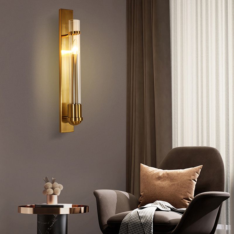Cylinder Shape Glass Wall Lighting Modern Style 1 Light Wall Mounted Light in Gold