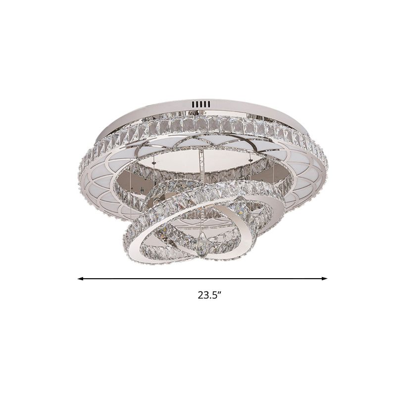 23.5“/31.5” Wide Ring Crystal Flush Mount Lamp Modern LED Living Room Ceiling Mounted Fixture in Chrome